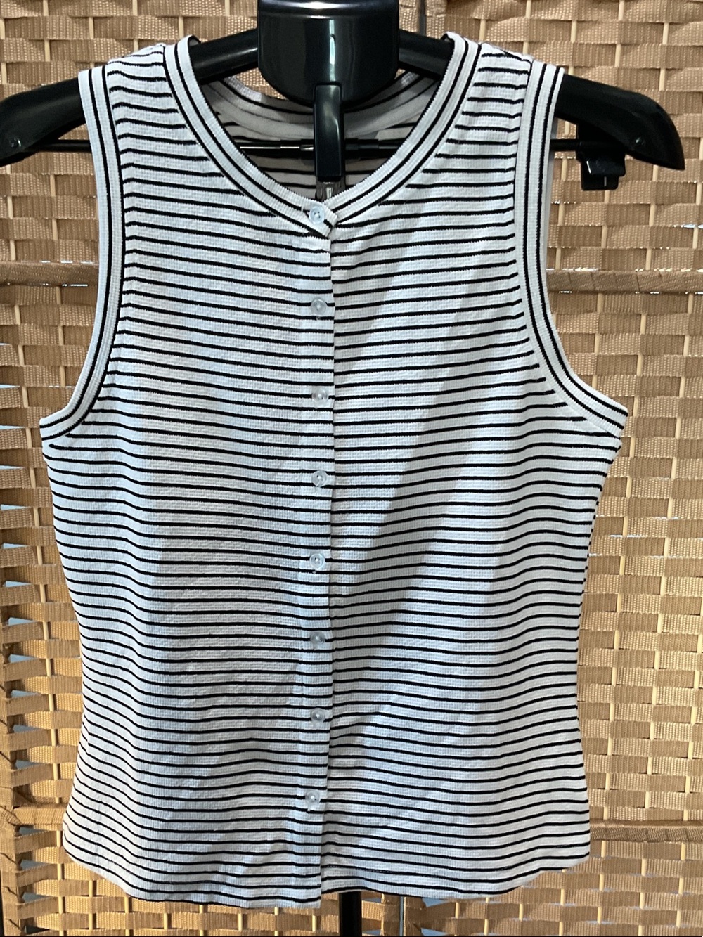 Sanctuary Black & White Striped Button-Front Tank